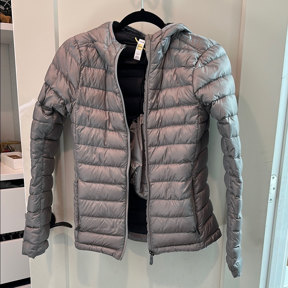 Gray Puffer Jacket with Hood